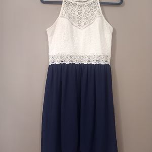 By & By navy blue and white formal dress